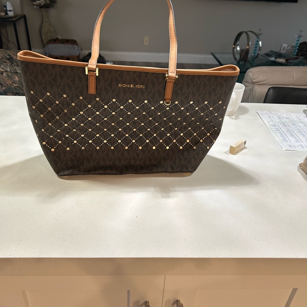 Michael Kors Black and Tan Studded Tote